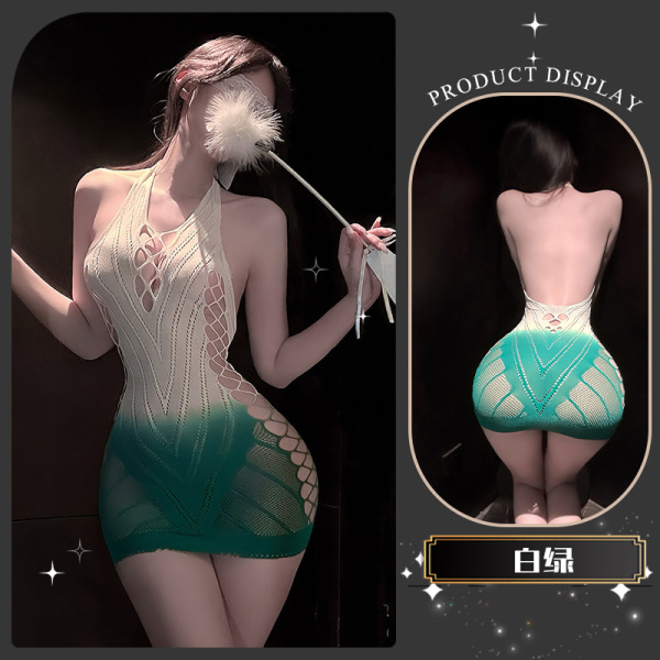 Women's Europe and America-Style Sensual Lingerie Set - Sheer Mesh Bra & Panty with Tear-Away Design, Sexy & Elegant - Deadwood hairpin*green + white stockings