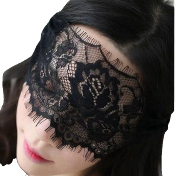 Elegant black lace blindfold set for adults, featuring intricate floral patterns, perfect for sensory play and intimate linge...