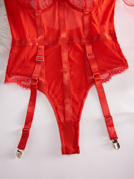 Luxury lace bodysuit featuring sheer fabric and garter straps, perfect for adult intimate wear with european style elegance.