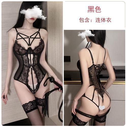 Nurse Costume Set for Women - Sexy Lingerie & Stockings Outfit, Plus Size Seductive Role Play Uniform - Lace cutout bodysuit + black lace stockings