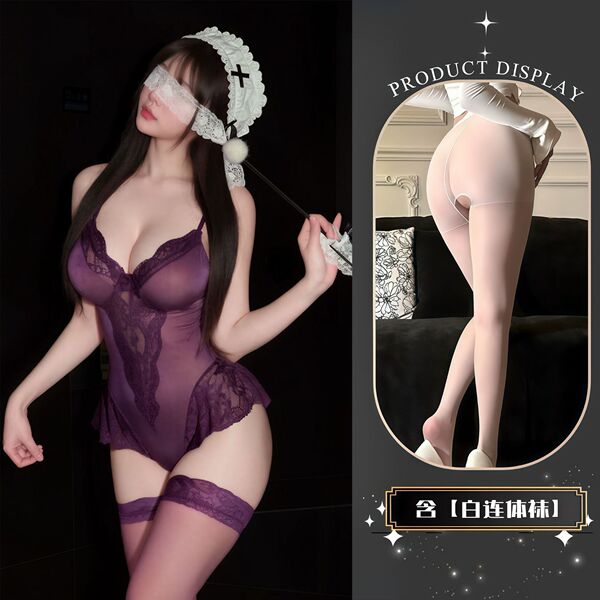 QQNY Pure Allure Sleepwear Set – Elegant Sensual Lingerie for Women, Luxury Bedroom Wear - Purple lace bodysuit