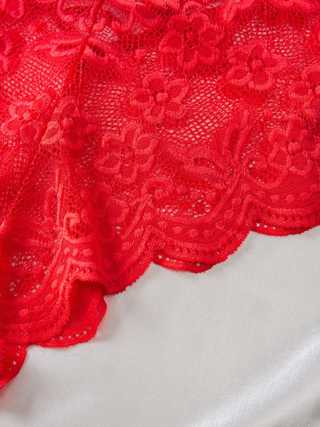 Bright red lace sheer bodysuit with floral patterns, perfect for women seeking sexy full-lace erotic lingerie in european and...