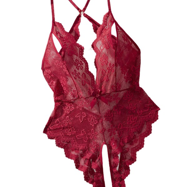 Sexy lace sheer bodysuit with floral patterns, elegant european design, perfect for intimate wear.