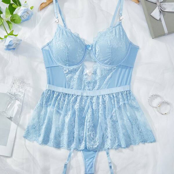 Lace sheer bodysuit for women - sexy european style erotic lingerie, full-body transparent intimate wear with delicate lace d...