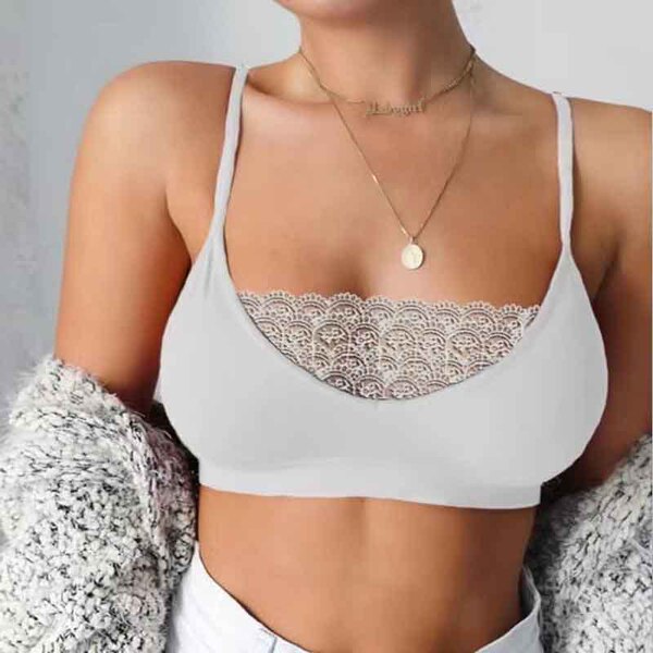White lace sheer bustier bra set with delicate lace trim, perfect for women seeking elegant and sexy lingerie options.