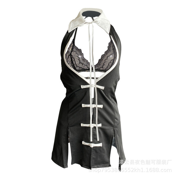 Lace sheer seductive sleepwear set - womens provocative kimono-style lingerie outfit