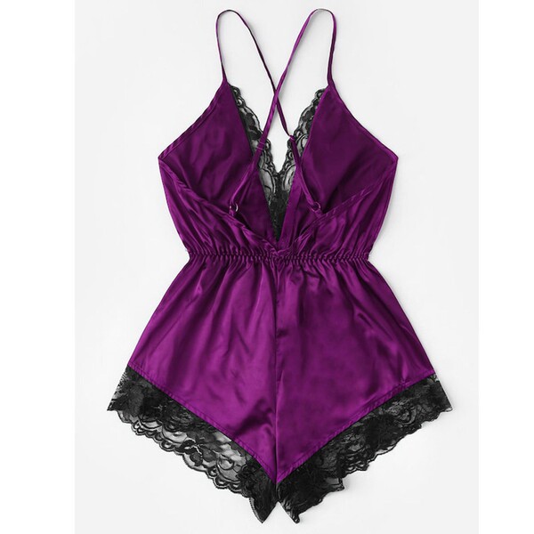 Purple lace sleep dress set with black trim, stylish european-inspired womens sexy sleepwear and loungewear.