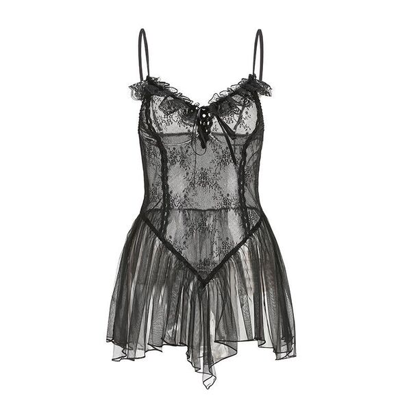 Lace temptation babydoll nightgown set - sheer sexy uniform style sleepwear for women