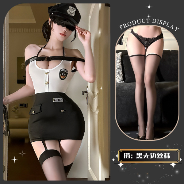 Golden Night Seductive Cosplay Lingerie - Elegant Police Officer Costume with Pure-Yet-Sensual Appeal - Liao Liao's strict discipline ~ + Black stockings