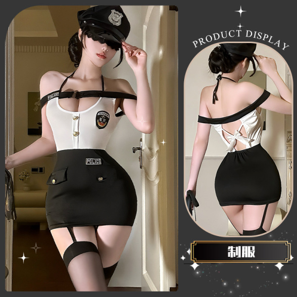 Golden Night Seductive Cosplay Lingerie - Elegant Police Officer Costume with Pure-Yet-Sensual Appeal - Strict rules and regulations ~ [Bodysuit + T-shirt]