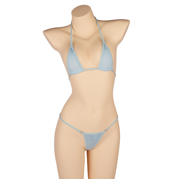 Sexy Lace Bondage Lingerie Set for Women – Ice Silk Sheer Bikini Bra & Panty Outfit - Light blue...