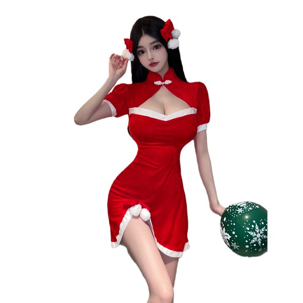 Sexy christmas bunny girl costume set - holiday lingerie outfit & seductive short robe ensemble