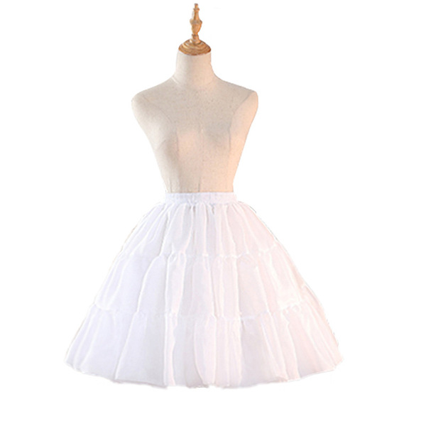 White lolita crinoline petticoat with adjustable design, boneless crystal tulle skirt support for daily wear and cosplay.