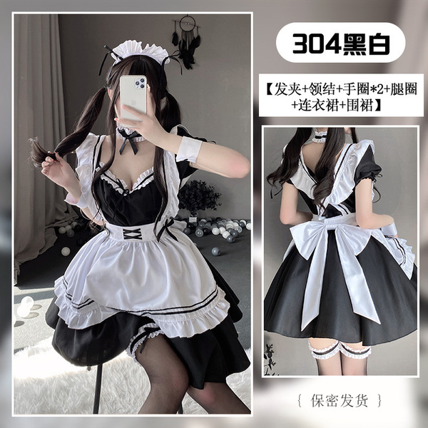 Japanese Lolita Maid Costume Set - Sexy Lace Bodice & Thigh-High Stockings, Pure-Yet-Seductive Erotic Outfit - Lolita Set