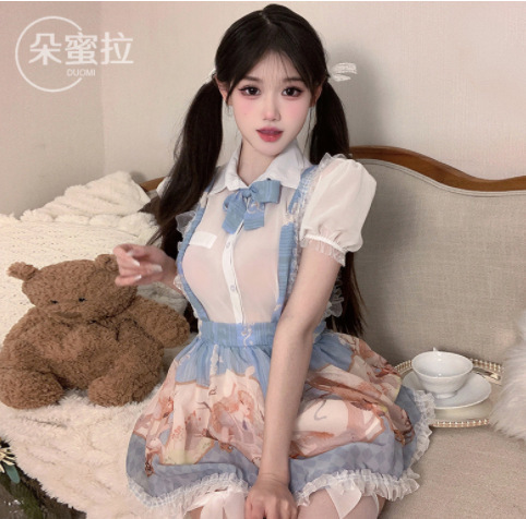 Domeilado Sexy Sheer Lace Bunny Girl Apron Costume - Seductive Role Play Outfit with Underwire Bra - Lolita