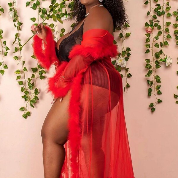 Sexy long-sleeve fuzzy romantic lingerie set featuring a sensual sheer nightgown with floral accents, perfect for intimate mo...