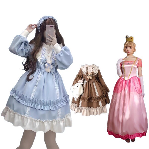 Japanese maid costume dress - long sleeve cute lolita student outfit, sexy-cute cosplay dress for women featuring ruffled det...