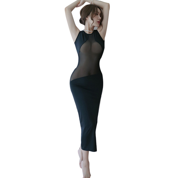 Elegant black long night seductive lingerie dress, sheer design, perfect for evening gowns, club outfits, and night ensembles...