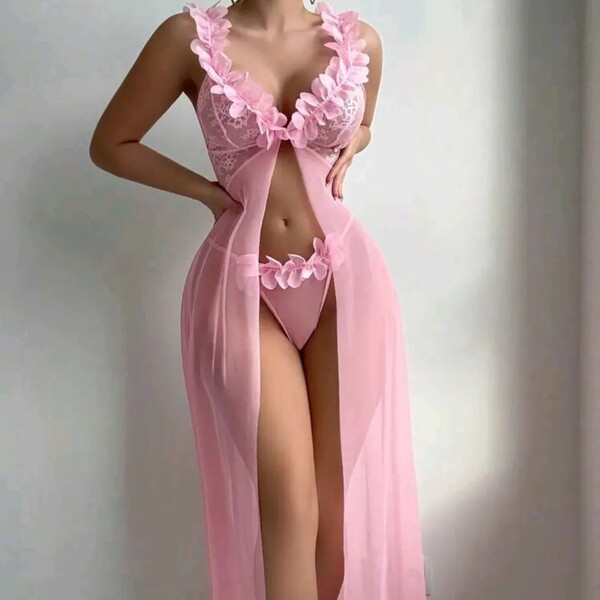 Pure allure lace cami dress featuring delicate floral lace, elegant design, sexy low-cut, sleeveless, long sheer slip dress p...