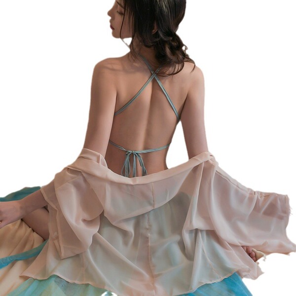 Sensual hanfu lingerie set featuring vintage chinese silk sleepwear with intricate embroidery, elegant long dress, and tempti...