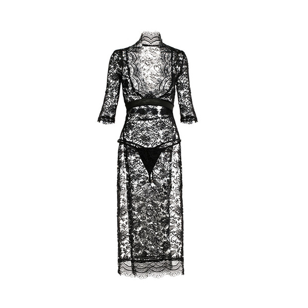 Sexy lace temptation long dress - hot side-slit bodycon costume sleepwear for women, featuring intricate lace design and eleg...