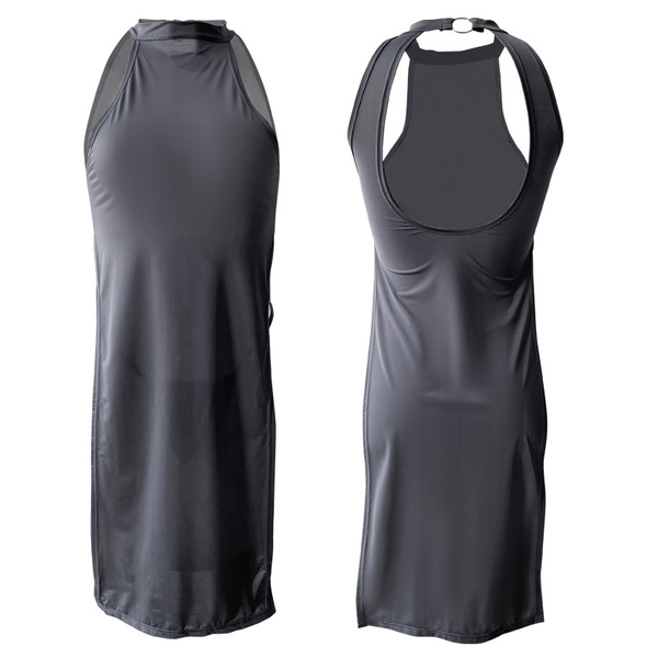 Sexy qipao lingerie dress - high-elastic split long nightgown with butt-revealing cutout for women, summer role play out