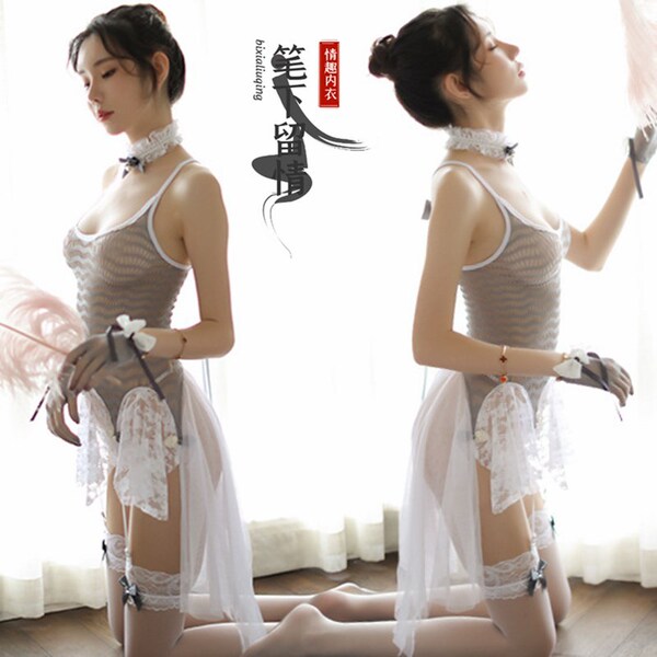 Suoqing seductive lingerie set - ruffled mesh long dress for women, sexy intimate wear
