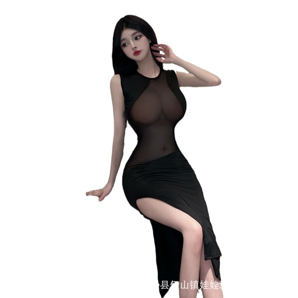 Sexy lace bodycon dress with sheer mesh design, elegant long evening gown for nightclub and date nights.