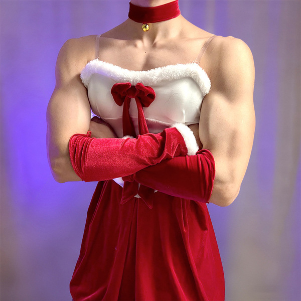 Sexy chinese new year bunny boy costume - lingerie dress for men with velvet gloves and choker