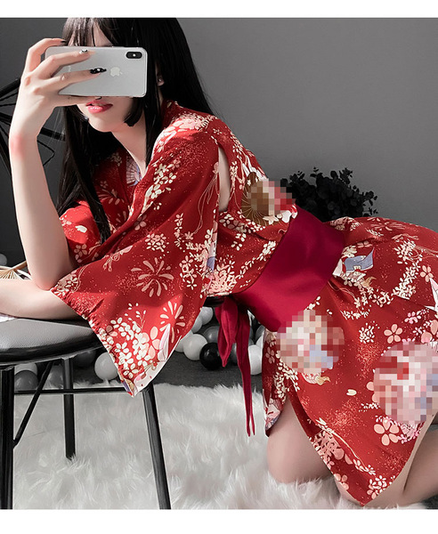 Japanese-Style Bunny Kimono Lingerie Set – Summer Trendy Playful Outfit for Adults - Love Pink (No Headwear)