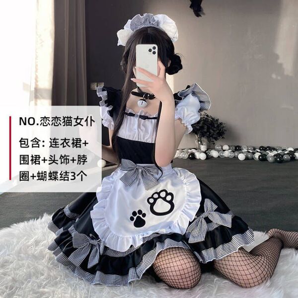Anime Maid Costume - Cute Lolita Cosplay Dress for Halloween, Anime Convention & Role Play - Love Cat Maid Black