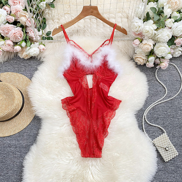Lucky red chinese new year lingerie set - plush bodysuit with lace, mesh & underwire for year of the ox/zodiac