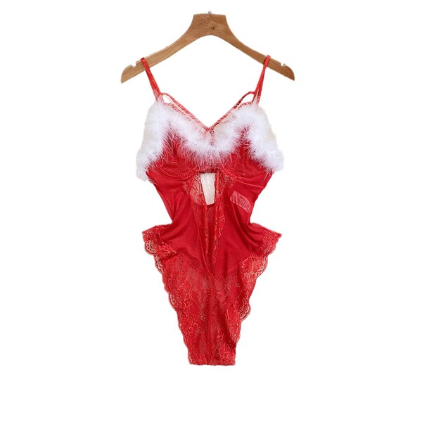 Lucky red chinese new year lingerie set - plush bodysuit with lace, mesh & underwire for year of the ox/zodiac