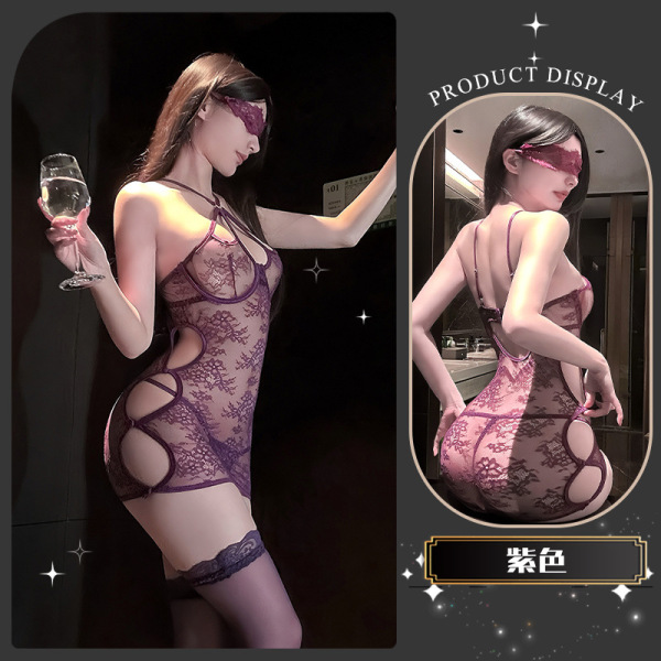 Qingshe Minimalist Seductive Lace Bra Set - Elegant Sensual Underwear for Women, Wire-Free Elegance & Alluring Charm - Bass stem garland ~ [purple] + purple brimless stockings
