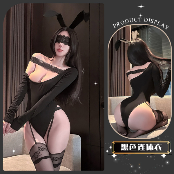 JinXiao Alluring Lace Bodysuit - Sexy Sheer Slanted Shoulder Pure Temptation High-End Sensual Lingerie - Lulu's fragrant shoulders~ [Headband not included]