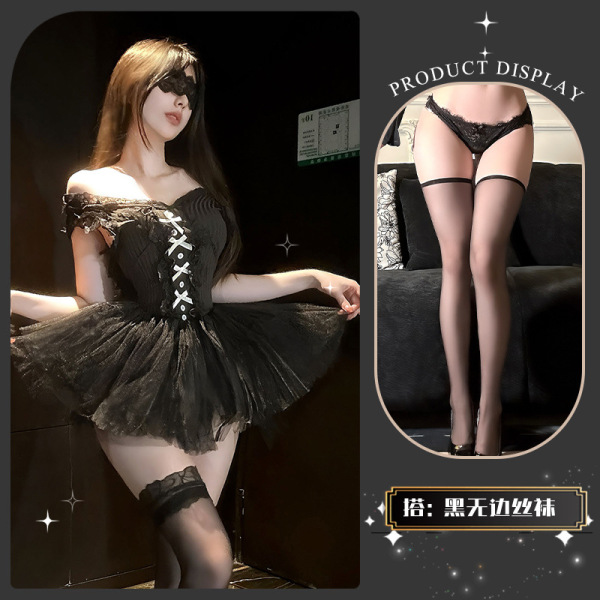 JinXiao Puff Skirt Lingerie - Elegant Seductive Pure-Yet-Forbidden Sensual Underwear Set - Soft, flowing gauze + black stockings