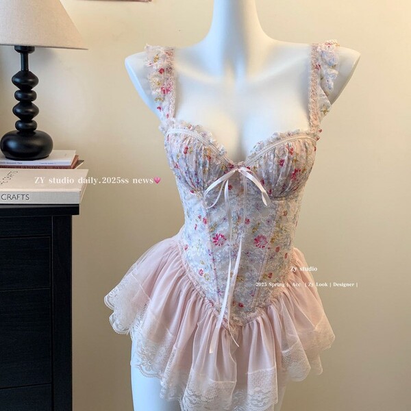Machu chu sheer maid costume - seductive lingerie set for date night, no-remove bedroom outfit featuring floral patterns and ...