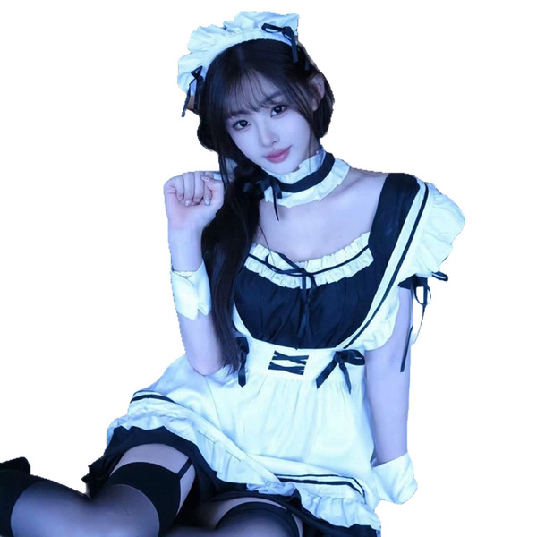 Cute maid cosplay dress featuring ruffled sleeves and collar, perfect for lolita style outfits. ideal for women seeking a cha...