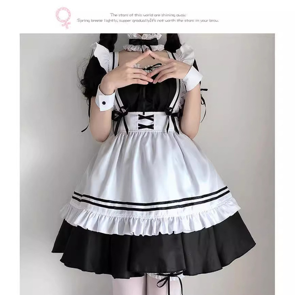 The maid costume cosplay dress features a black and white design with ruffles, perfect for japanese lolita style or anime rol...