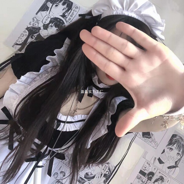 A woman wearing a maid costume cosplay outfit, featuring a cute anime lolita dress with black and white accents, perfect for ...