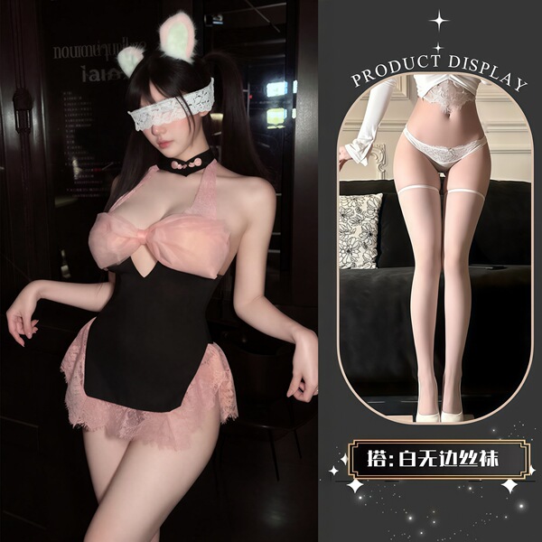QQNY Pure Allure Sleepwear Set – Elegant Sensual Lingerie for Women, Luxury Bedroom Wear - Maid outfit + white stockings