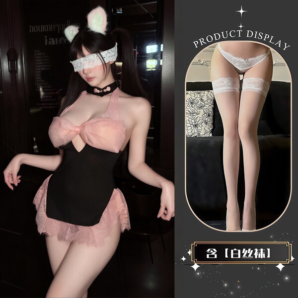 QQNY Pure Allure Sleepwear Set – Elegant Sensual Lingerie for Women, Luxury Bedroom Wear - Maid outfit + white stockings
