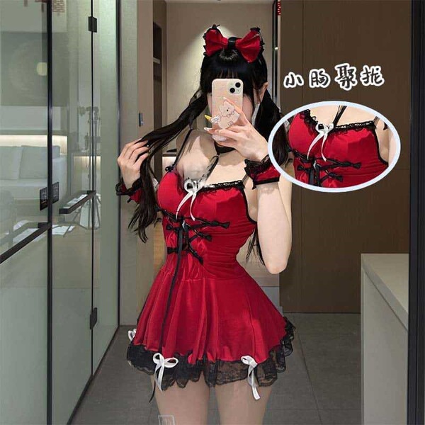 Yelanqu Plus Size Sexy Lingerie Set - Seductive Maid Sleepwear, No-Remove Erotic Costume for Passionate Nights - Maid Dress Set [Headband + Dress + 2 Sleeves + T-shirt]