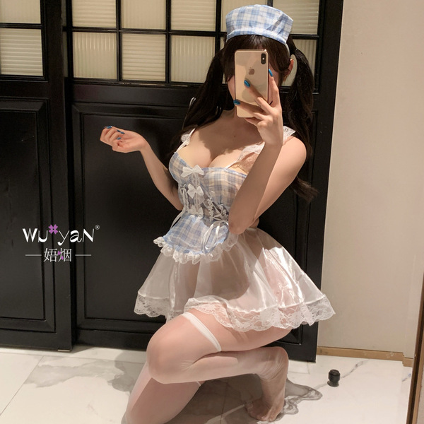 Pure & Playful Lingerie Set - Sexy Maid-Themed Sleepwear for Women, Seductive Nightgown & Matching Bralette - Maid [skirt + headdress + white open-crotch stockings]