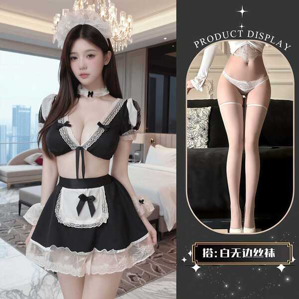 QQNY Pure Allure Sleepwear Set – Elegant Seductive Lingerie for Women, Luxury Intimate Nightwear - Maid uniform + white stockings