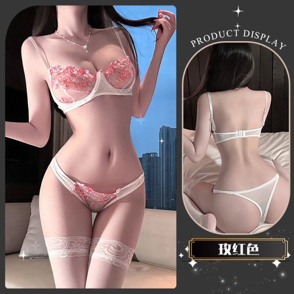 Qingshe Floral Lace Nursing Bra - Sexy Sheer Push-Up Underwire Lingerie for Women, Pure & Tempting Style - The petals are scattered and broken [rose red]