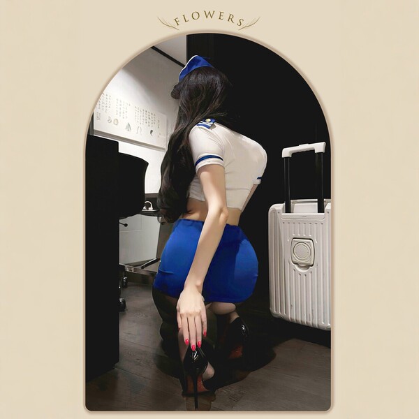 Manny night pure & tempting air hostess costume set - sexy role play outfit for women, featuring a stylish white top with blu...