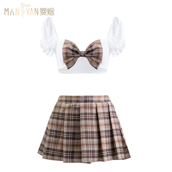 Mannyan christmas sexy u-neck plaid jk skirt with deer print - festive holiday costume skirt