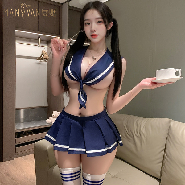 A stylish japanese schoolgirl outfit featuring a sailor collar, square neck design, and pleated mini skirt. perfect for fans ...
