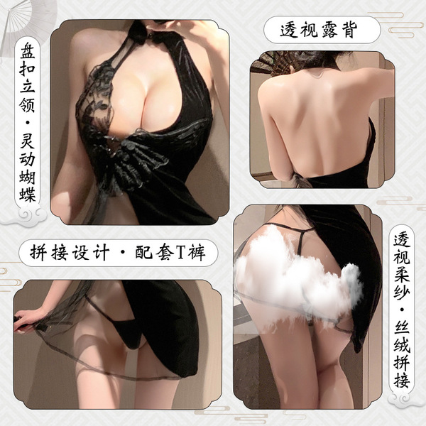 Mannyan seductive lingerie dress - pure & tempting slit cheongsam costume for passionate date nights, featuring , , ...